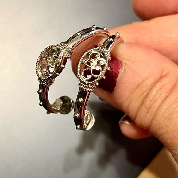 Sterling Silver Filigree Hoop Earrings - Picture 6 of 7